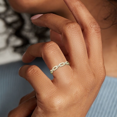 9K Rose Gold With Silver Diamond Link Fashion Ring สำหรับผู้หญิง