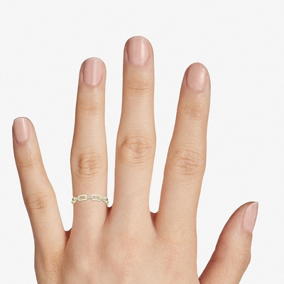 9K Rose Gold With Silver Diamond Link Fashion Ring สำหรับผู้หญิง