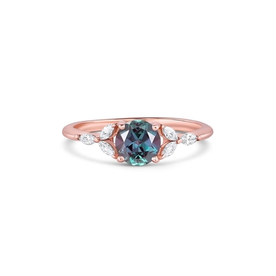 เงินสเตอร์ลิงวินเทจ Alexandrite แหวนกุหลาบทองเต็มแหวนสำหรับผู้หญิงงบเครื่องประดับแหวนมินิมอล