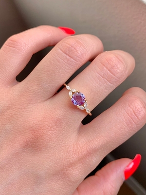 เงินสเตอร์ลิงวินเทจ Alexandrite แหวนกุหลาบทองเต็มแหวนสำหรับผู้หญิงงบเครื่องประดับแหวนมินิมอล