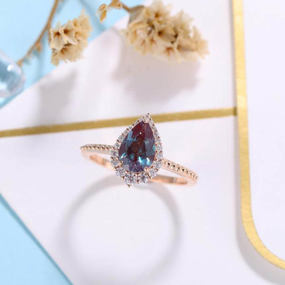 สไตล์ใหม่ 925 เงินสเตอร์ลิง Cubic Zircon CZ เครื่องประดับ Halo CZ แหวน Alexandrite แหวน