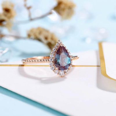 สไตล์ใหม่ 925 เงินสเตอร์ลิง Cubic Zircon CZ เครื่องประดับ Halo CZ แหวน Alexandrite แหวน
