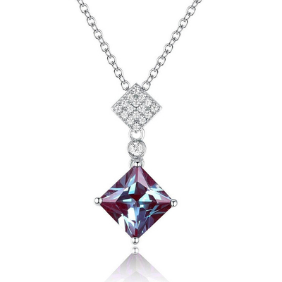 925 เงินสเตอร์ลิงเปลี่ยนสี Cubic Zircon เครื่องประดับ Lab Alexandrite สร้อยคอจี้