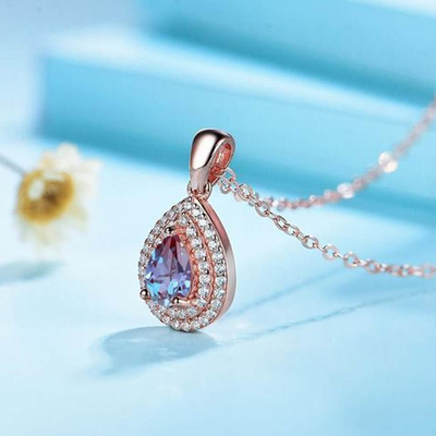 925 เงินสเตอร์ลิงเปลี่ยนสี Cubic Zircon เครื่องประดับ Lab Alexandrite สร้อยคอจี้