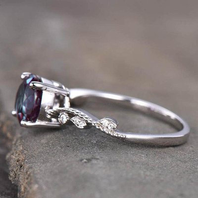 แหวนเงินแท้ 925 Art Deco Promise Ring June Birthstone Silver Lab สร้างแหวนพลอยอเล็กซานไดรต์