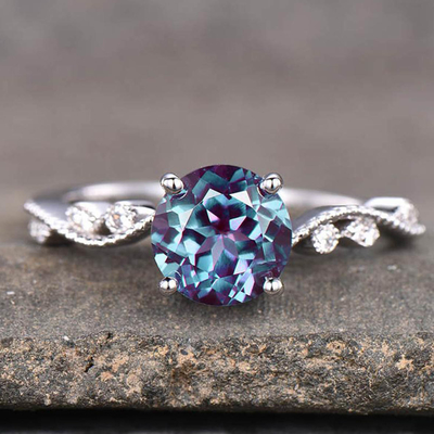 แหวนเงินแท้ 925 Art Deco Promise Ring June Birthstone Silver Lab สร้างแหวนพลอยอเล็กซานไดรต์