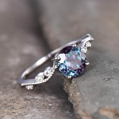 แหวนเงินแท้ 925 Art Deco Promise Ring June Birthstone Silver Lab สร้างแหวนพลอยอเล็กซานไดรต์
