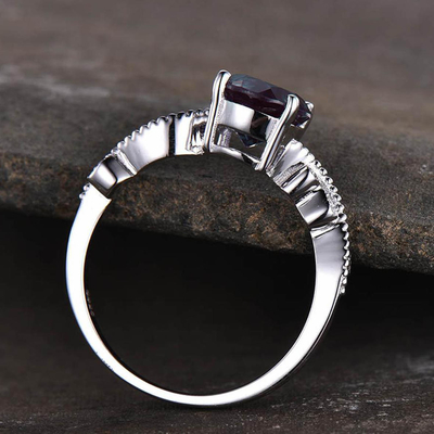 แหวนเงินแท้ 925 Art Deco Promise Ring June Birthstone Silver Lab สร้างแหวนพลอยอเล็กซานไดรต์