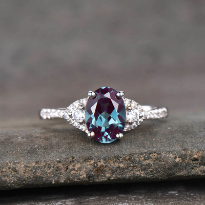 แหวนเงินแท้ 925 Art Deco Promise Ring June Birthstone Silver Lab สร้างแหวนพลอยอเล็กซานไดรต์