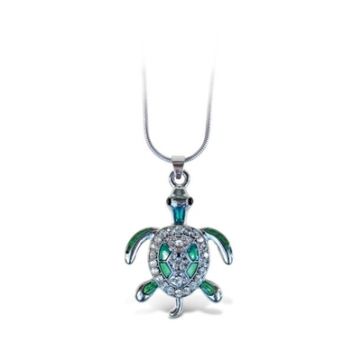 สร้อยคอเต่าทะเลสีเขียวเครื่องประดับโซ่เงินพร้อมจี้ Rhinestone สำหรับชุดลำลองสร้อยคอ Sea Life