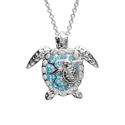 สร้อยคอเต่าทะเลสีเขียวเครื่องประดับโซ่เงินพร้อมจี้ Rhinestone สำหรับชุดลำลองสร้อยคอ Sea Life