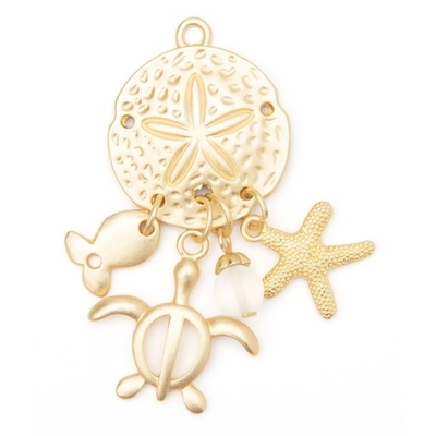 DIY Sand Dollar Accent เครื่องประดับ Charms กับ Sea Life, 2 ชิ้น, สีทอง
