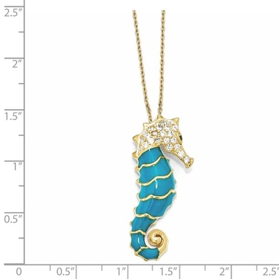 925 เงินสเตอร์ลิงชุบทอง Cubic Zirconia Cz Seahorse 18 นิ้วสร้อยคอสร้อยคอจี้ Charm Sea Life