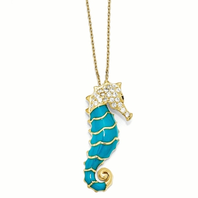 925 เงินสเตอร์ลิงชุบทอง Cubic Zirconia Cz Seahorse 18 นิ้วสร้อยคอสร้อยคอจี้ Charm Sea Life