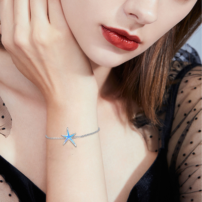 สร้อยข้อมือเงินแท้ 925 Nautical Starfish Beach Marine Life Charm สร้อยข้อเท้าสำหรับผู้หญิง Link สร้อยข้อมือข้อเท้า