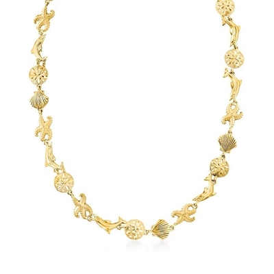 สร้อยคอจี้ชีวิตทะเลสีเหลืองทอง 14kt สำหรับผู้หญิงเป็นของขวัญ