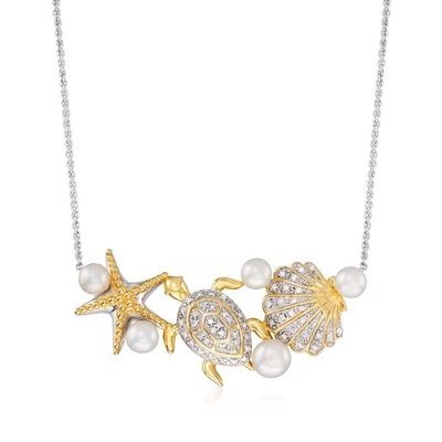 ทอง 18kt มากกว่าเงินสเตอร์ลิง Sea Life Link สร้อยคอที่สวยงามสำหรับผู้หญิง