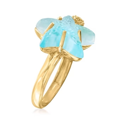 ต่างหูห่วงปลาดาวเคลือบสีน้ำเงินอิตาลีในทองคำ 14kt สีเหลือง 1 1/4