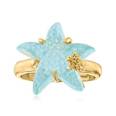 ต่างหูห่วงปลาดาวเคลือบสีน้ำเงินอิตาลีในทองคำ 14kt สีเหลือง 1 1/4
