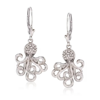 เครื่องประดับฮาวาย CZ Octopus Drop Earrings เป็นเงินสเตอร์ลิง