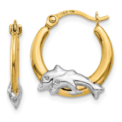 14k สีเหลืองทองต่างหูห่วงปลาโลมาหูห่วงชุดสัตว์ทะเลชีวิตเครื่องประดับที่ดีสำหรับของขวัญผู้หญิงสำหรับเธอ