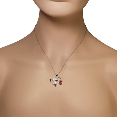 Sea Life Red Enamel White Clear CZ สร้อยคอจี้ปลาเงินแท้ 925