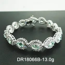 เครื่องประดับ CZ 925 เงินสเตอร์ลิง Pear Cut Green Spinel สร้อยข้อมือเทนนิสหยดน้ำตา