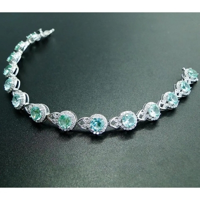 เครื่องประดับ CZ 925 เงินสเตอร์ลิง Pear Cut Green Spinel สร้อยข้อมือเทนนิสหยดน้ำตา