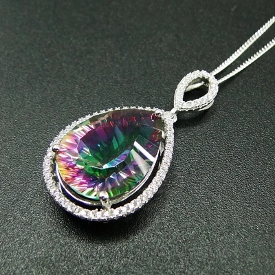 เครื่องประดับสตรี ลูกแพร์ เจียระไนสีเขียว Spinel Round White Cubic Zirconia 925 Sterling Silver Fine Jewelry