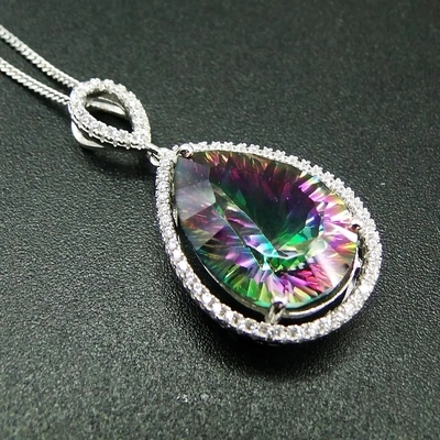 เครื่องประดับสตรี ลูกแพร์ เจียระไนสีเขียว Spinel Round White Cubic Zirconia 925 Sterling Silver Fine Jewelry
