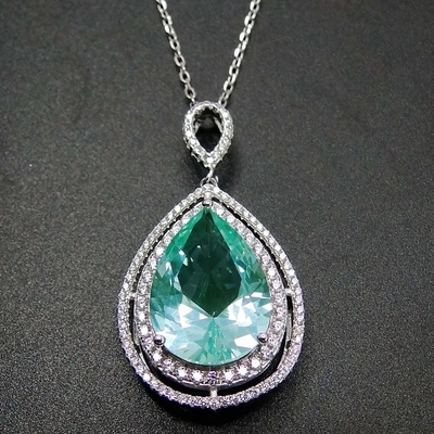 เครื่องประดับสตรี ลูกแพร์ เจียระไนสีเขียว Spinel Round White Cubic Zirconia 925 Sterling Silver Fine Jewelry