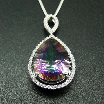 เครื่องประดับสตรี ลูกแพร์ เจียระไนสีเขียว Spinel Round White Cubic Zirconia 925 Sterling Silver Fine Jewelry