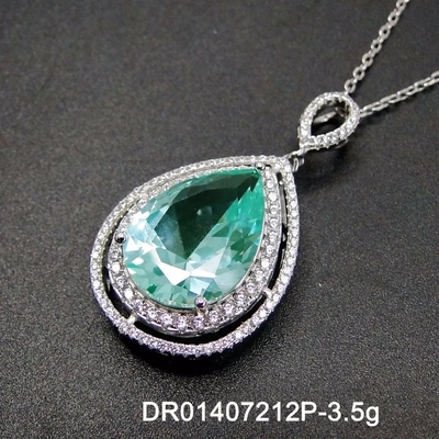 เครื่องประดับสตรี ลูกแพร์ เจียระไนสีเขียว Spinel Round White Cubic Zirconia 925 Sterling Silver Fine Jewelry