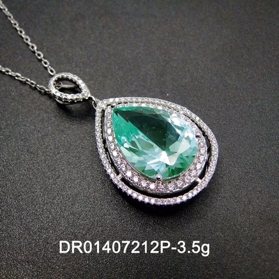 เครื่องประดับสตรี ลูกแพร์ เจียระไนสีเขียว Spinel Round White Cubic Zirconia 925 Sterling Silver Fine Jewelry