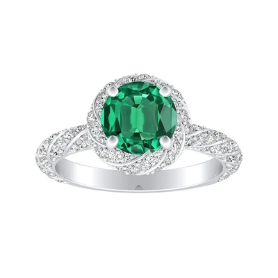 Halo Jewelry Round Cut แหวนแต่งงาน Lab สร้างแหวนหมั้นมรกตสีเขียว