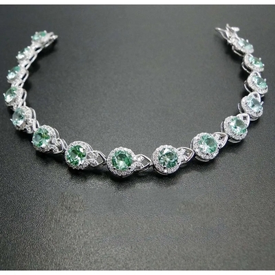 สร้อยข้อมือสตรีเงินแท้ 925 ประดับด้วยกำไล Spinel สีเขียว