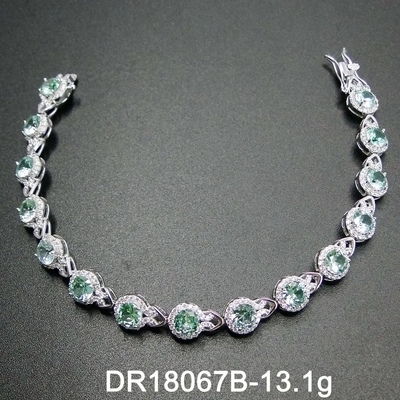 สร้อยข้อมือสตรีเงินแท้ 925 ประดับด้วยกำไล Spinel สีเขียว
