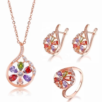 Garnet Morganite Peridot Crystal Zircon Set ต่างหู สร้อยคอ จี้ แหวน