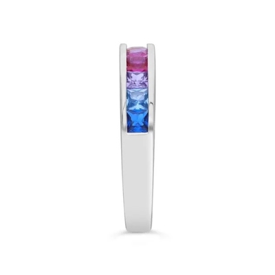 ขายส่ง 925 เงินสเตอร์ลิง Rainbow CZ Baguette แหวนหิน Multicolor แหวนเพทายสำหรับเครื่องประดับปาร์ตี้