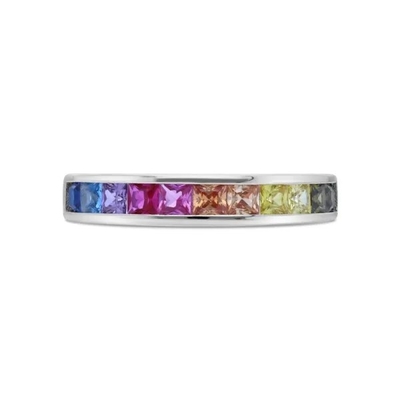 ขายส่ง 925 เงินสเตอร์ลิง Rainbow CZ Baguette แหวนหิน Multicolor แหวนเพทายสำหรับเครื่องประดับปาร์ตี้