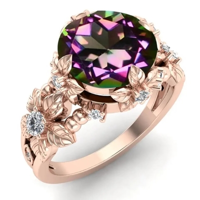 925 เงินสเตอร์ลิง 14K เครื่องประดับทอง Tanzanite แหวนรอบ Brilliant Cut Tanzanite Diamond Solitaire Ring
