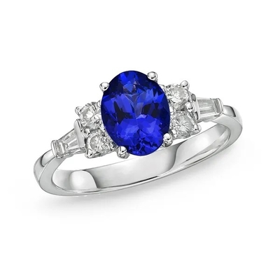 925 เงินสเตอร์ลิงขายส่งแหวน Tanzanite รูปไข่ตัดหินสีฟ้า Tanzanite แหวนหมั้นแต่งงาน