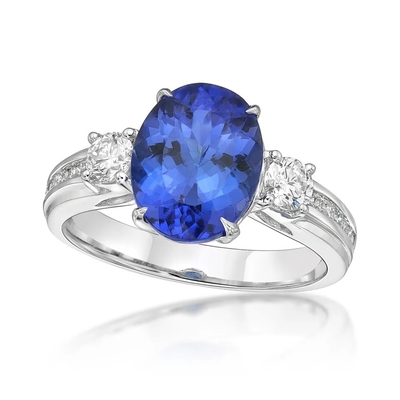 925 เงินสเตอร์ลิงขายส่งแหวน Tanzanite รูปไข่ตัดหินสีฟ้า Tanzanite แหวนหมั้นแต่งงาน