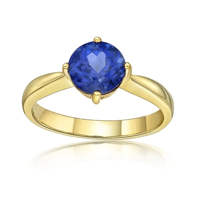 925 เงินสเตอร์ลิง 14K เครื่องประดับทอง Tanzanite แหวนรอบ Brilliant Cut Tanzanite Diamond Solitaire Ring