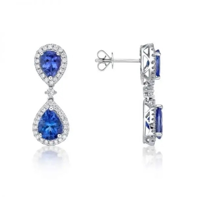 925 เงินสเตอร์ลิงสีฟ้าเครื่องประดับหิน Tanzanite ต่างหูรูปลูกแพร์คู่