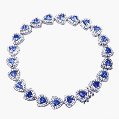 เครื่องประดับแฟชั่นเงินแท้ 925 Trillion Cut Tanzanite สร้อยข้อมือเทนนิส