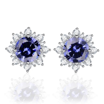 Solid 925 เงินสเตอร์ลิงสร้าง Tanzanite CZ เครื่องประดับคริสต์มาสต่างหูสตั๊ดสำหรับผู้หญิง