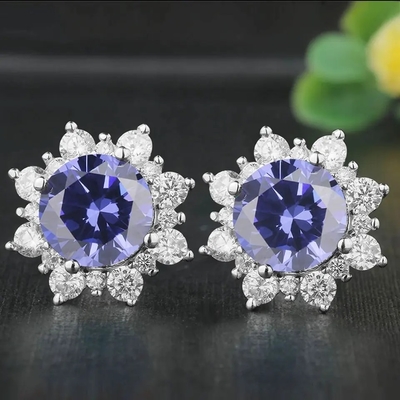 Solid 925 เงินสเตอร์ลิงสร้าง Tanzanite CZ เครื่องประดับคริสต์มาสต่างหูสตั๊ดสำหรับผู้หญิง