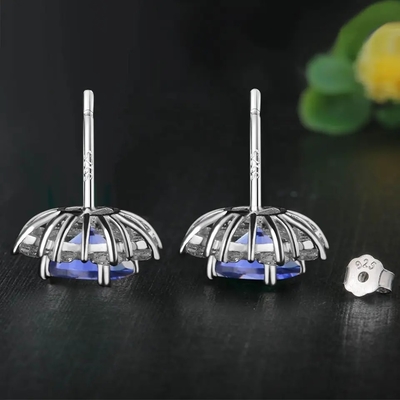 Solid 925 เงินสเตอร์ลิงสร้าง Tanzanite CZ เครื่องประดับคริสต์มาสต่างหูสตั๊ดสำหรับผู้หญิง