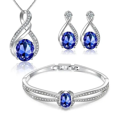 แหวนเงินแท้ 925 จี้ต่างหูรัศมีรูปไข่ชุดเครื่องประดับ Tanzanite
